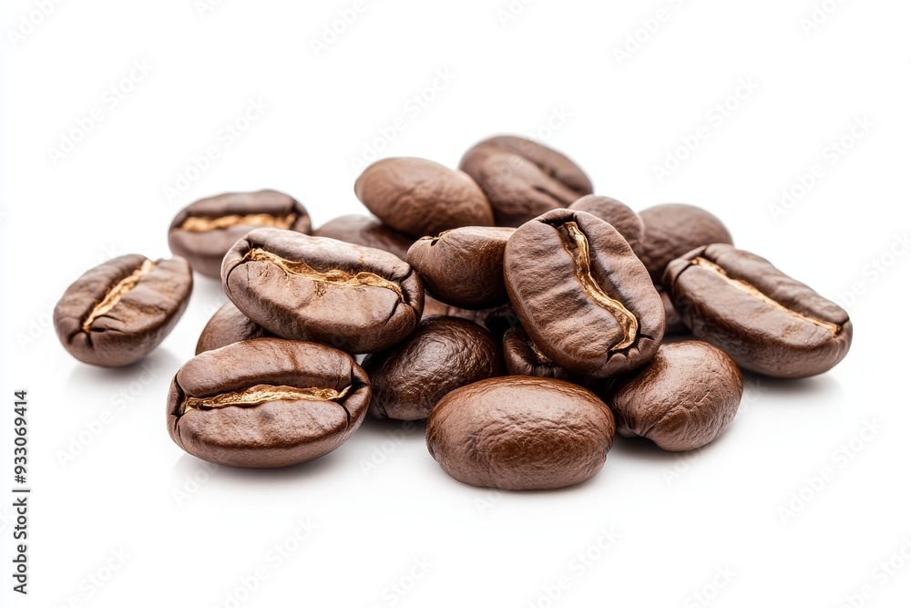 Pile of roasted coffee beans on a white background close-up view Pile of roasted coffee beans on a white background close-up view