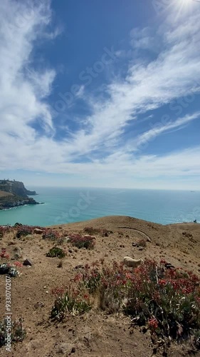 Panoramic Views of Godley Head Walkways , Awaroa ,Christchurch New Zealand, view of the coast of the sea photo