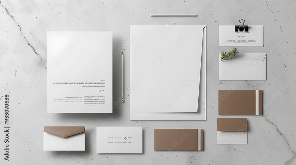 Corporate stationery set mockup at white textured paper background. Corporate stationery set mockup at white textured paper background.