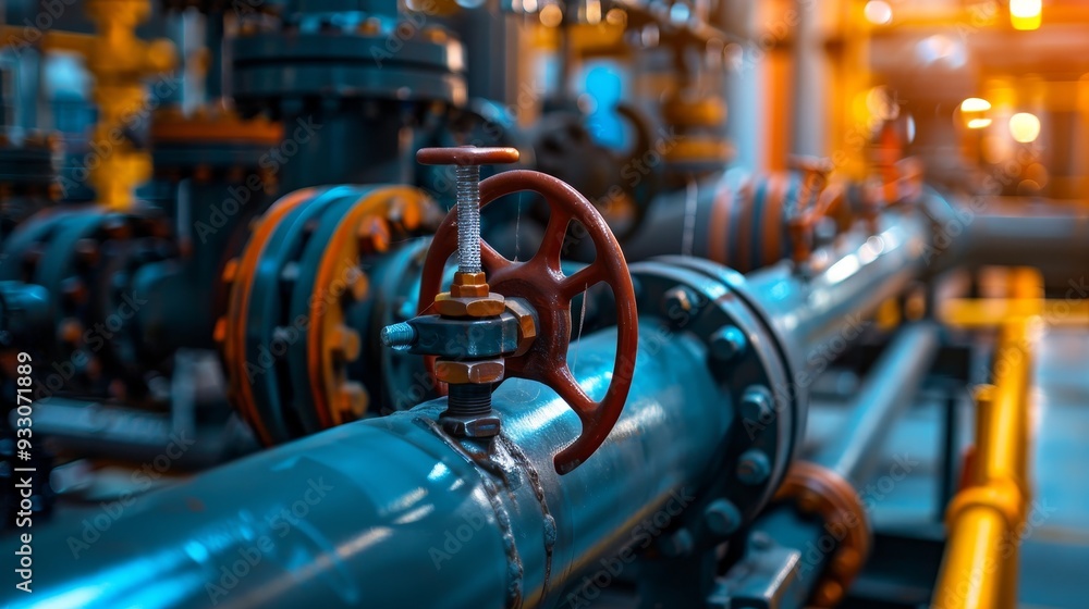 Fototapeta premium Industrial engineering blueprint pipeline system design with valve tubes for gas and oil pumps