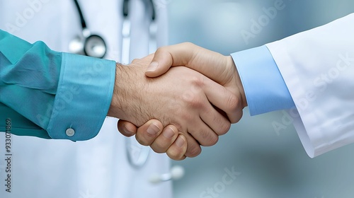 Medical professionals and donors shaking hands in a hospital setting, symbolizing life-saving transplants and compassion, with ample copy space for text, photo