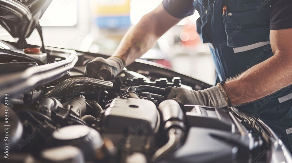 Experienced mechanic meticulously repairing car engine in top notch auto repair workshop Experienced mechanic meticulously repairing car engine in top notch auto repair workshop
