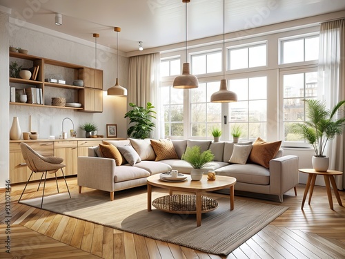 Wallpaper Mural Warm, functional, and cozy Scandinavian simplicity comes alive with rich woods, soft beige, and crisp white, evoking a sense of comfort and serenity. Torontodigital.ca