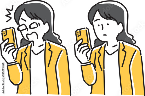 スマホを見て驚く女性