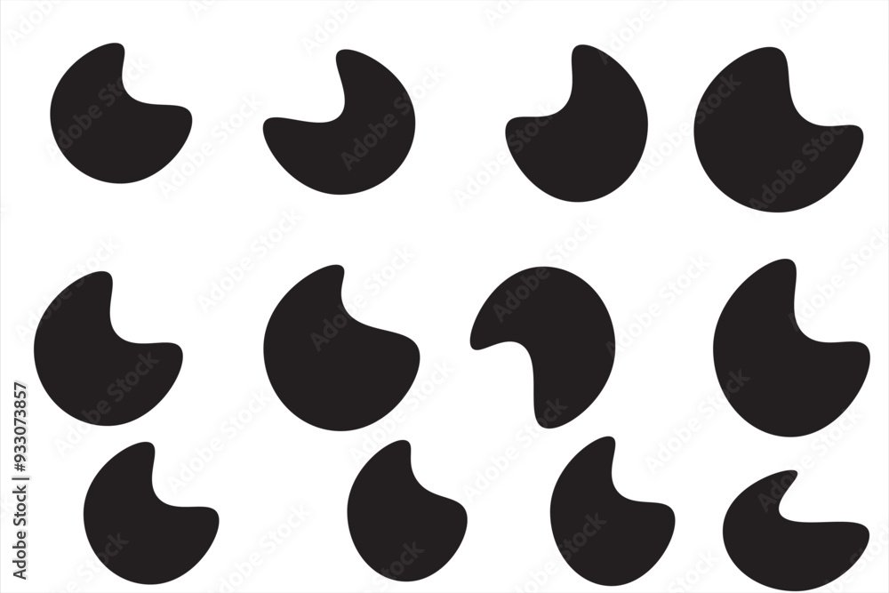 Fototapeta premium Organic abstract fluid shapes set. Creative liquid blob elements with curvy line. Simple irregular curved dynamic forms, modern smooth drops. Flat vector