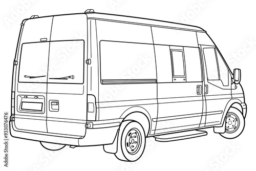 Van vector outline template for car branding and advertising. Light commercial van. Delivery truck template. Blank commercial truck. Rear side view.