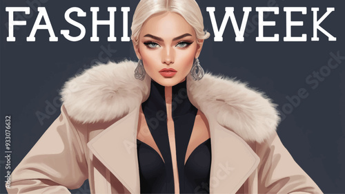a flat design illustration of a fictional fashion magazine cover featuring a Paris Fashion Week theme