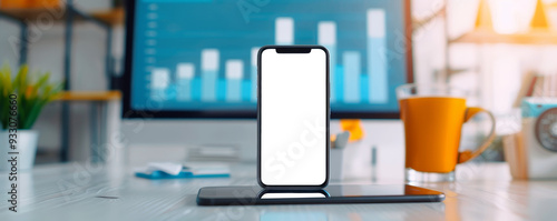 Wallpaper Mural Smartphone Mockup with White Screen on Desk Torontodigital.ca