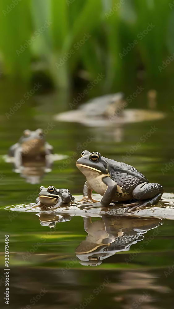 Family of Frogs on Water Banner in Nature Family of Frogs on Water Banner in Nature
