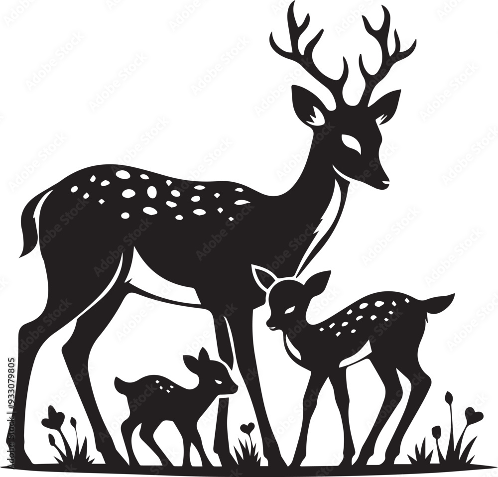 Grass vector with deer and fawn Grass vector with deer and fawn
