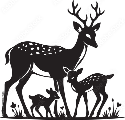 Grass vector with deer and fawn
