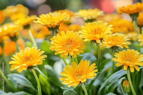 Vibrant yellow calendula flowers in full bloom