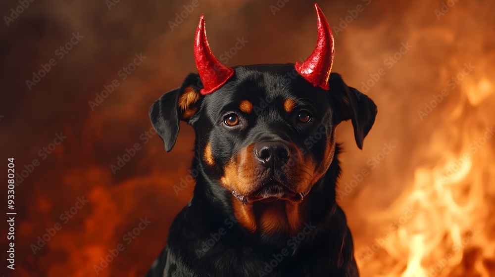 Fierce Rottweiler in Devil Costume Stands Guard Against Infernal ...
