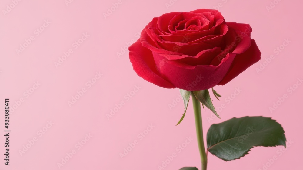 Vibrant red rose on soft pink background Vibrant red rose on soft pink background