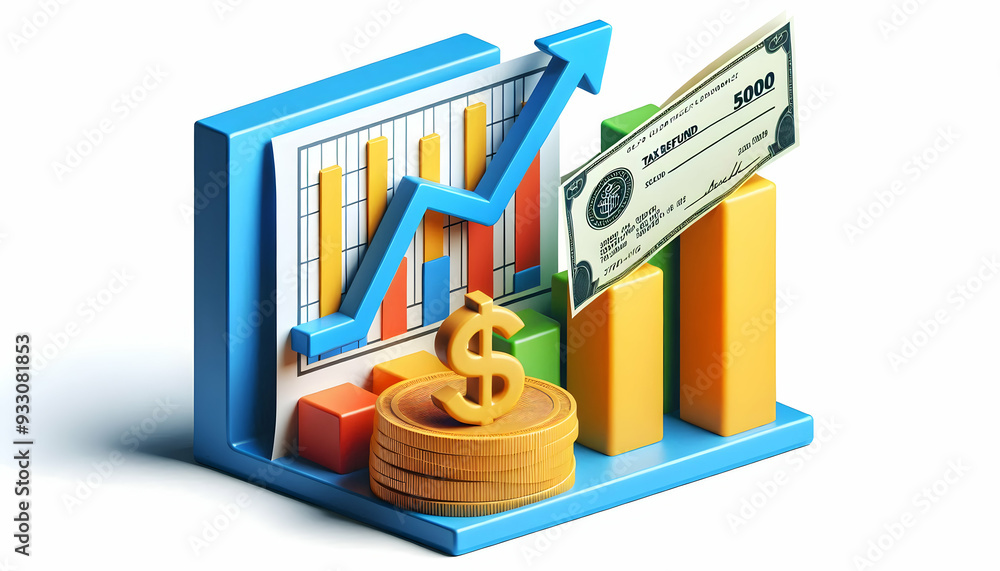 3D Icon as Financial chart and tax refund check concept as A financial chart paired with a tax refund check representing the analysis and returns of tax season perfect for isolated vector designs on a 3D Icon as Financial chart and tax refund check concept as A financial chart paired with a tax refund check representing the analysis and returns of tax season perfect for isolated vector designs on a