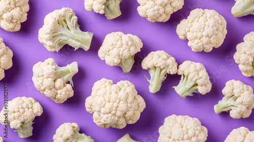Fresh cauliflower pattern on purple background
