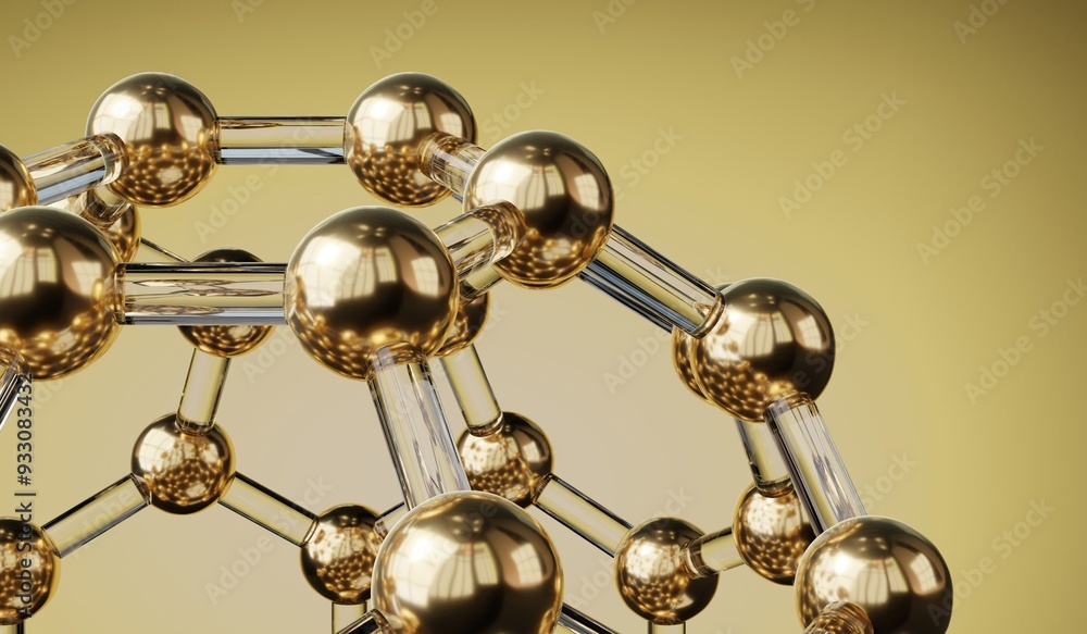Geometrical structure with golden spheres - 3D illustration Geometrical structure with golden spheres - 3D illustration