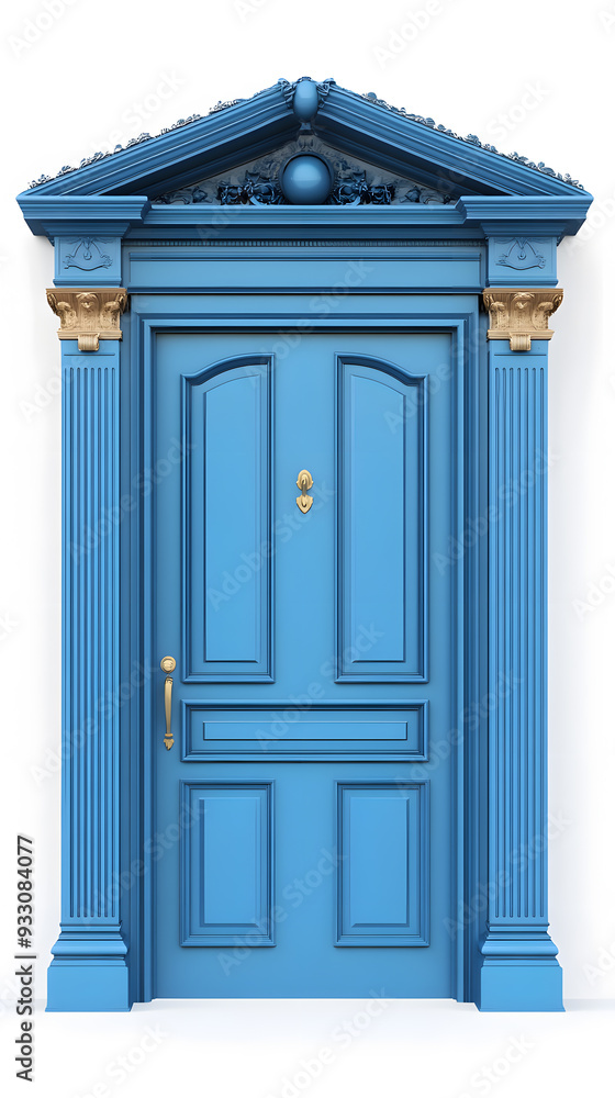 Classic wooden navy blue framed door isolated on white background Classic wooden navy blue framed door isolated on white background
