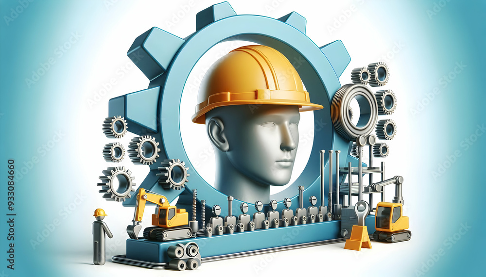 3D Icon as Safety helmet and assembly line concept as A safety helmet paired with an assembly line symbolizing the commitment to safety and efficiency in manufacturing processes ideal for isolated vec 3D Icon as Safety helmet and assembly line concept as A safety helmet paired with an assembly line symbolizing the commitment to safety and efficiency in manufacturing processes ideal for isolated vec