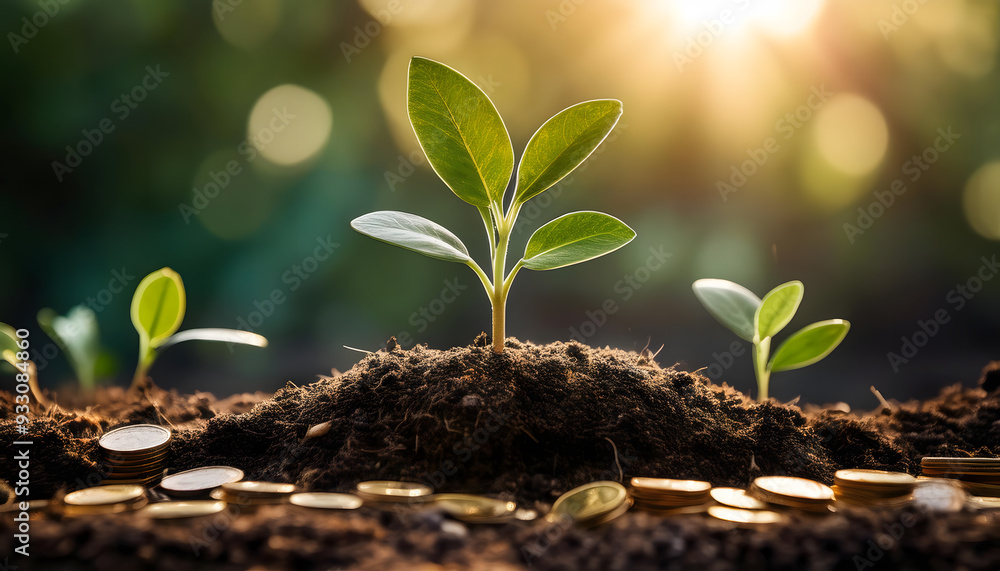 Stack of coins placed on arable land, Interest growth on deposit concept, Saving money and account banking for finance Stack of coins placed on arable land, Interest growth on deposit concept, Saving money and account banking for finance