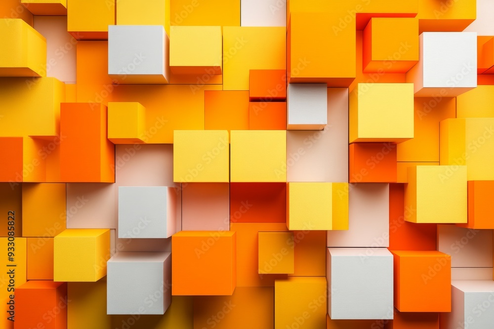 Abstract composition of yellow orange and white cubes arranged in a geometric pattern Abstract composition of yellow orange and white cubes arranged in a geometric pattern