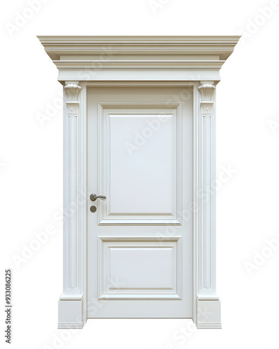 Classic white framed door isolated on white background