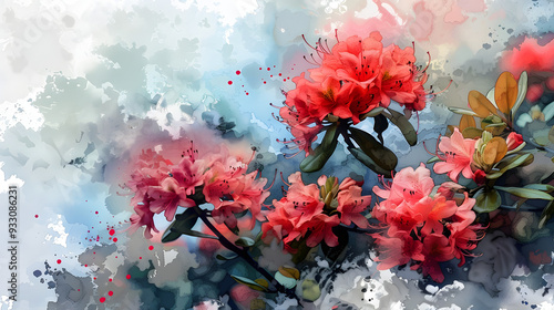 Rhododendron Bush Watercolor Style