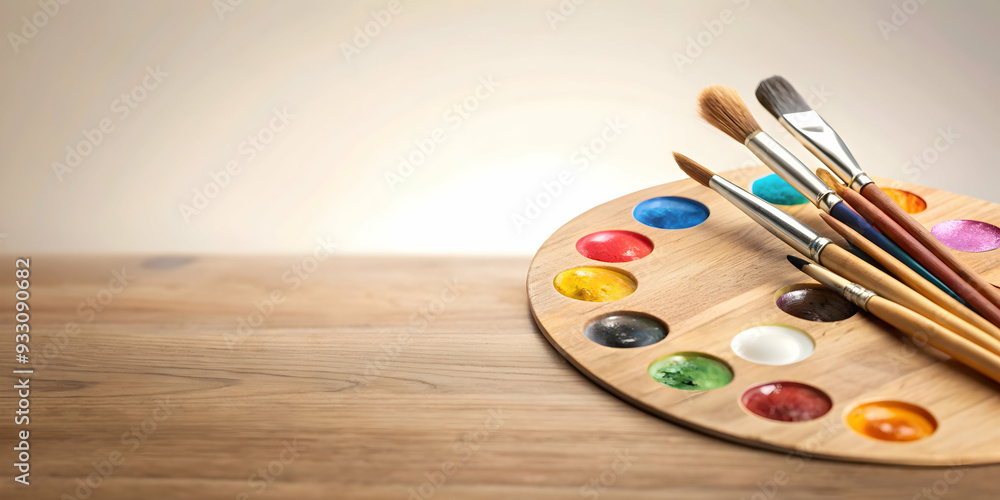 3d Flat icon as Brush and palette symbolizing art and creativity with ample space for text. concept as A paintbrush and a palette representing the fundamentals of art and creativity with room for writ 3d Flat icon as Brush and palette symbolizing art and creativity with ample space for text. concept as A paintbrush and a palette representing the fundamentals of art and creativity with room for writ