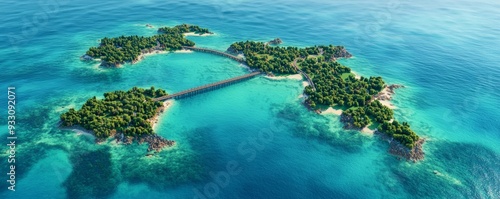 A pixel art island chain with bridges connecting the islands, surrounded by turquoise waters