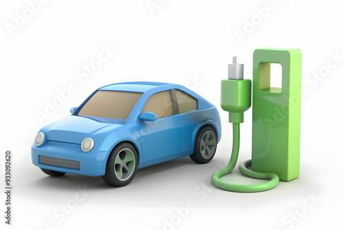 3d Flat icon as Charging icon and an EV car symbolizing readiness and technology with ample space for text. concept as A charging icon and an EV car representing readiness and technological advancemen photo