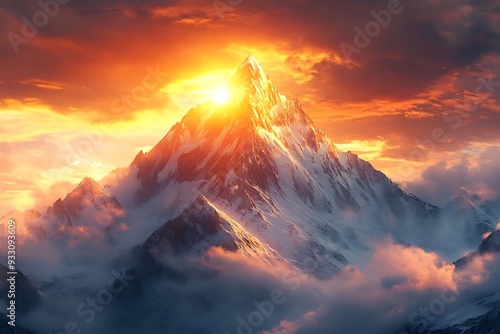 Majestic Mountain Peak at Sunset - Illustration