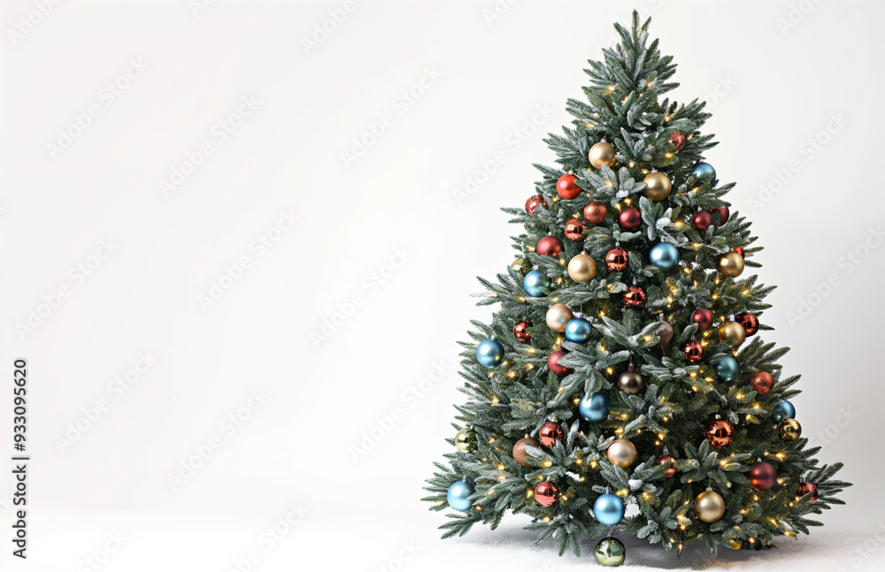 Fototapeta premium A beautifully decorated Christmas tree on white background