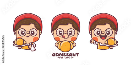 cute female cartoon mascot with croissant