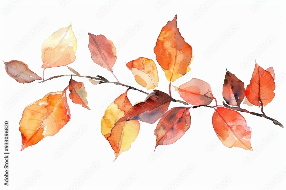 Delicate watercolor illustration of an autumn leaves branch for artistic inspiration Delicate watercolor illustration of an autumn leaves branch for artistic inspiration