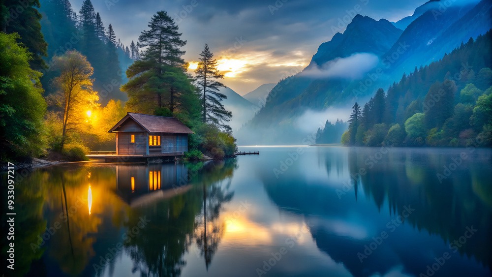 Obraz premium Lake in the mountains - mysterious silence.