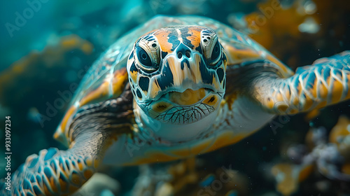 Closeup of a Sea Turtle Underwater - Photo