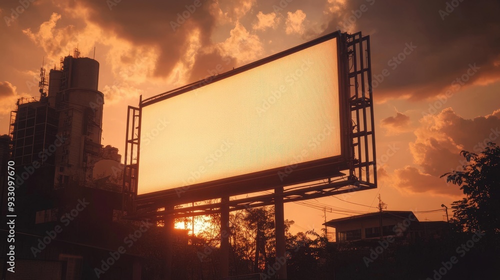 Industrial Blank Billboard Standing Tall Amongst Urban Landscape Industrial Blank Billboard Standing Tall Amongst Urban Landscape