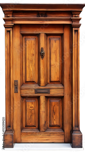 Classic wooden framed door isolated on white background