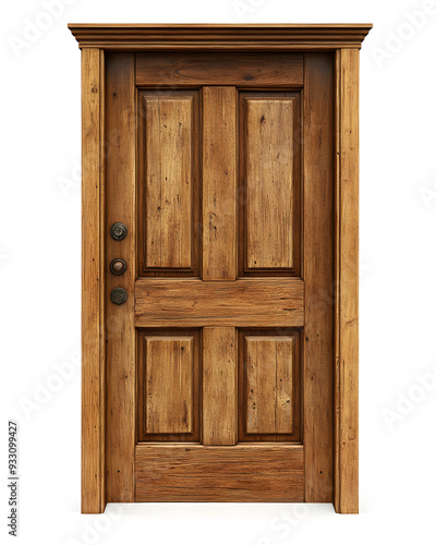 Classic wooden framed door isolated on white background