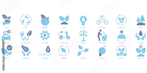 Ecology icons set. Set of editable stroke icons.Set of Ecology