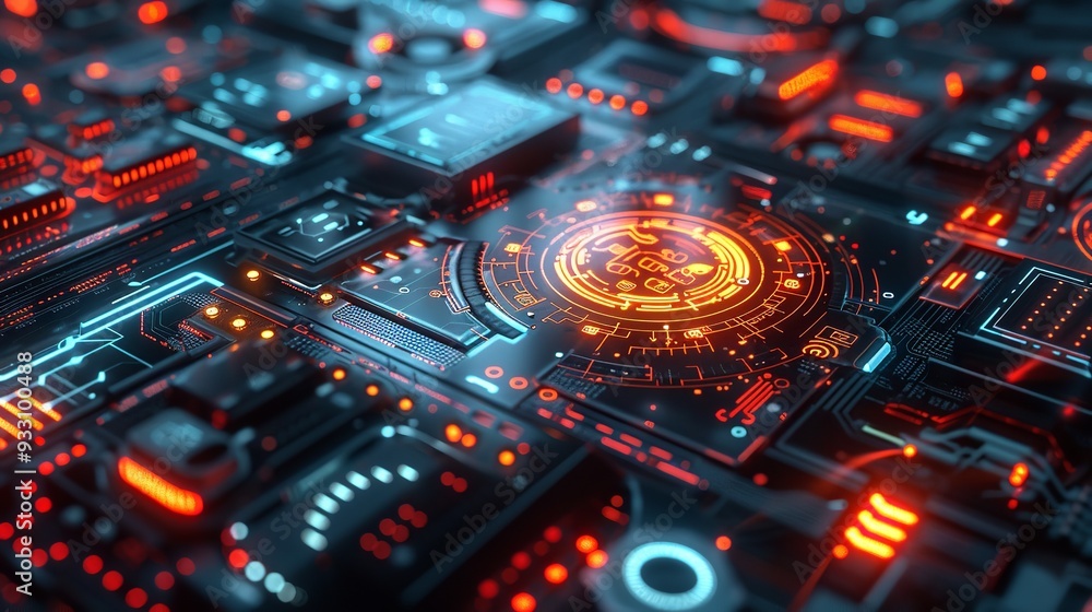 Close view of motherboard chip, glowing chip with lights, futuristic view of computer technology, Close view of motherboard chip, glowing chip with lights, futuristic view of computer technology,