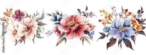 Diverse collection of watercolor floral designs