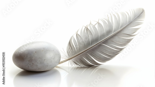 3d Flat icon as Feather and stone symbolizing lightness and heaviness with ample space for text. concept as A feather and a stone representing the fundamentals of lightness and heaviness with blank sp photo