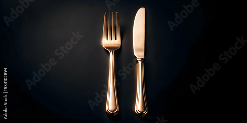 3d Flat icon as Fork and knife symbolizing dining and etiquette with ample space for text. concept as A fork and a knife representing the fundamentals of dining and etiquette with blank space for writ photo