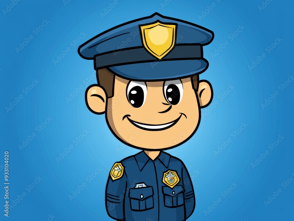 Cartoon icon of a policeman in a police cap, captured in a photography shot for a vivid portrayal Cartoon icon of a policeman in a police cap, captured in a photography shot for a vivid portrayal