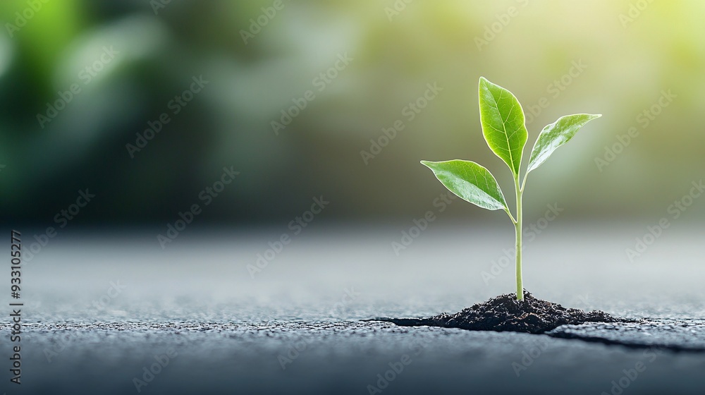 A close-up of a small seedling growing from a crack in a paved road, symbolizing the resilience and importance of sustainable development in urban areas. The background provides plenty of copy space. A close-up of a small seedling growing from a crack in a paved road, symbolizing the resilience and importance of sustainable development in urban areas. The background provides plenty of copy space.