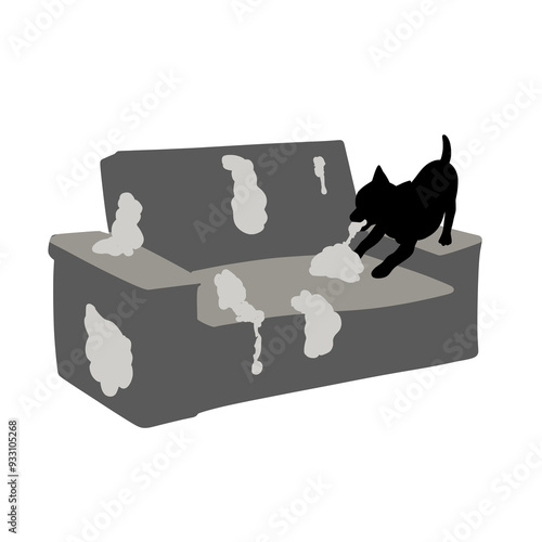 Vector Art Cartoon Silhouette of a Dog Biting a Sofa