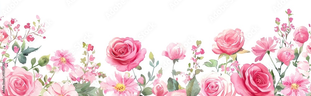 Fototapeta premium Hand drawn watercolor roses in an abstract style for logo wedding holiday and birthday designs Cute pink daisies as isolated elements ideal for decorating cards gift wrapping and invitations Artis