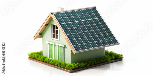 3d Flat icon as Green roof and a solar panel symbolizing energy efficient buildings with ample space for text. concept as A green roof with a solar panel representing energy efficient building designs