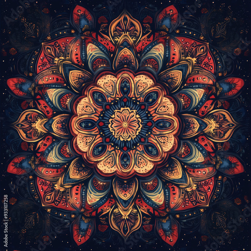 Wallpaper Mural Vibrant Mandala: Sacred Floral Pattern in Rich Tones Torontodigital.ca